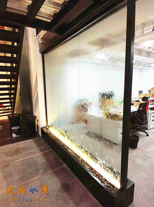 Office glass water curtain wall flowing landscape | Glass water curtain wall manufacturer