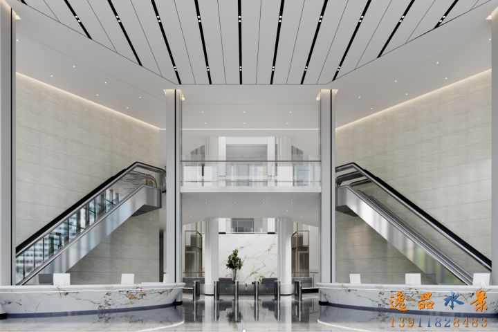 How to design and select a suitable style of water curtain wall landscape in office lobby decoration