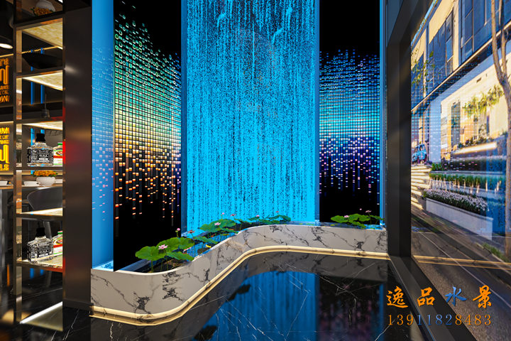 Hotel restaurant metal mesh water curtain wall water scenery effect
